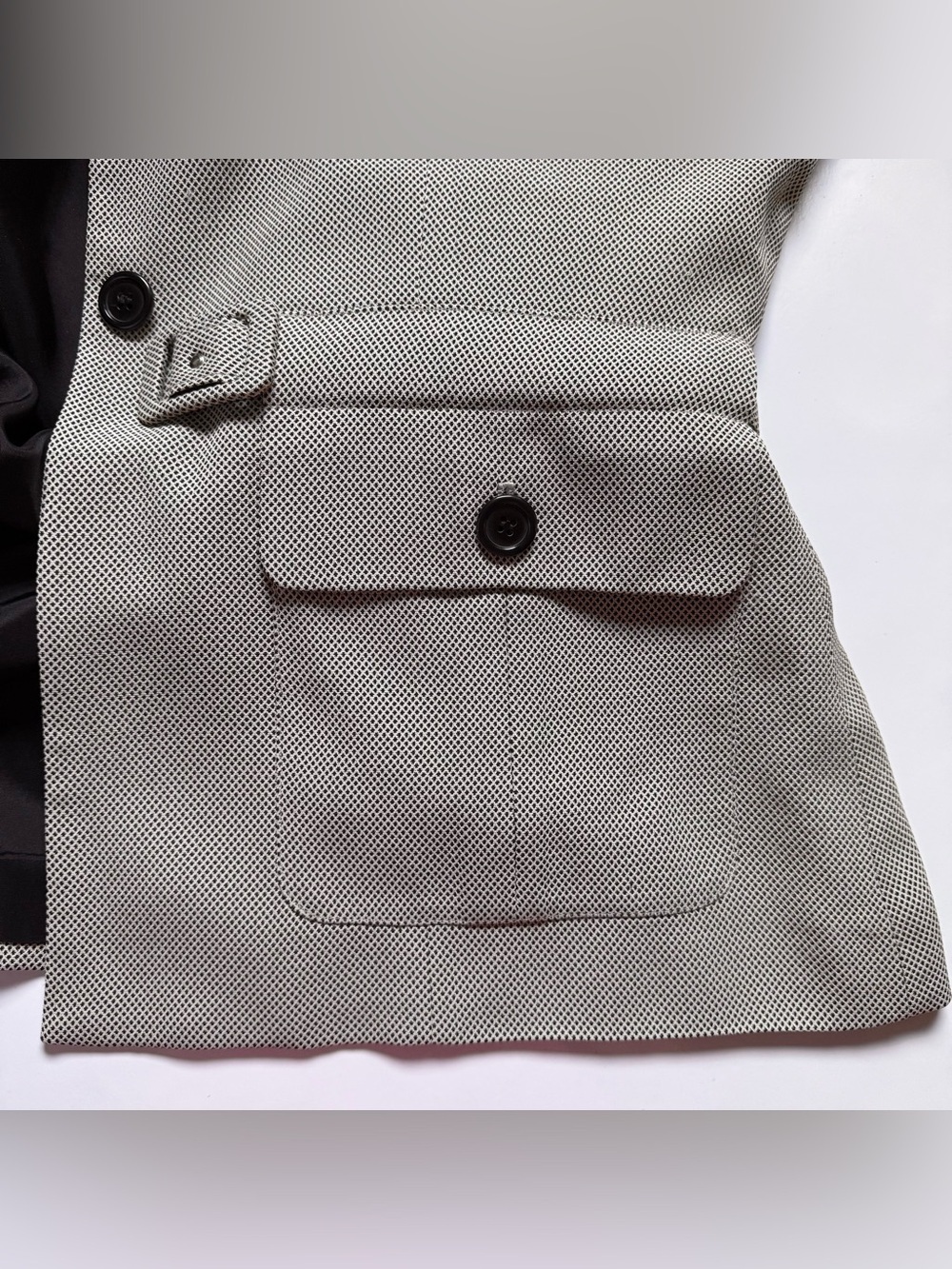 80s VTG ANN TAYLOR Petite 2 Piece Black & Tan Belted Jacket Pencil Skirt Suit 8P - Picture 9 of 15